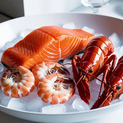 Premium Imported Catch: Salmon, Lobster & Prawns
